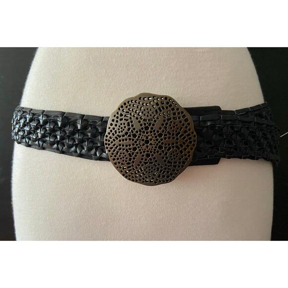 LUCKY BRAND Black Weave Leather Belt w/Boho Buckle sz XS/S - Picture 1 of 9
